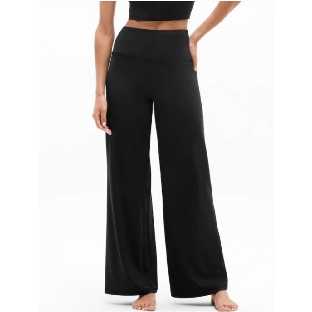 Athleta Elation Wide Leg Pants Women XL Black High Rise Yoga Stretch Loungewear